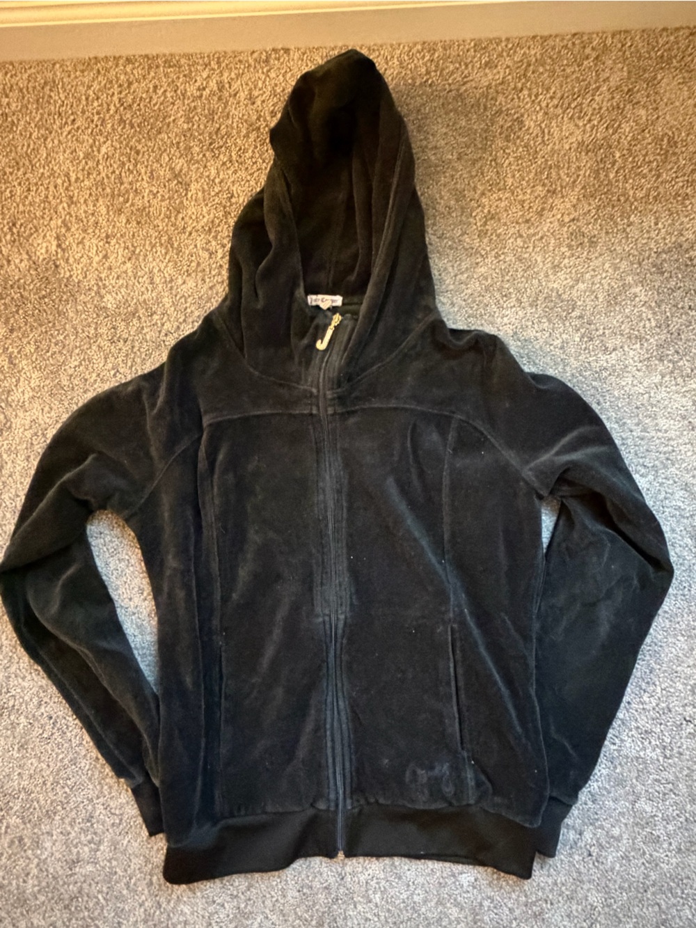 Juicy Couture Black Velour Zip Hoodie with Gold Charm
